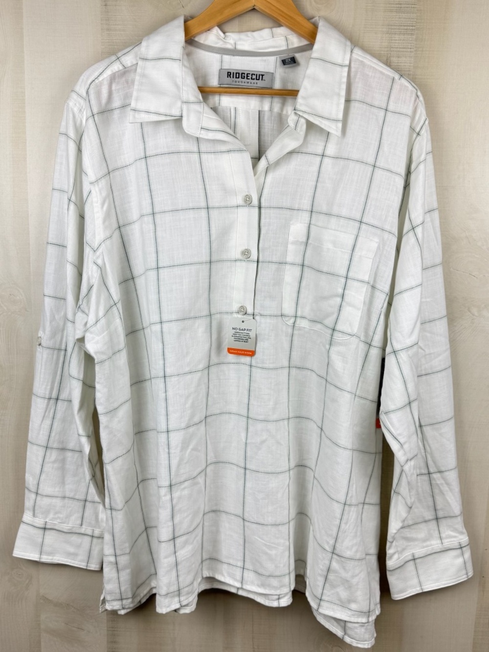NWT Ridgecut Toughwear Women’s Long Sleeve Popover Work Shirt Green Plaid 2X